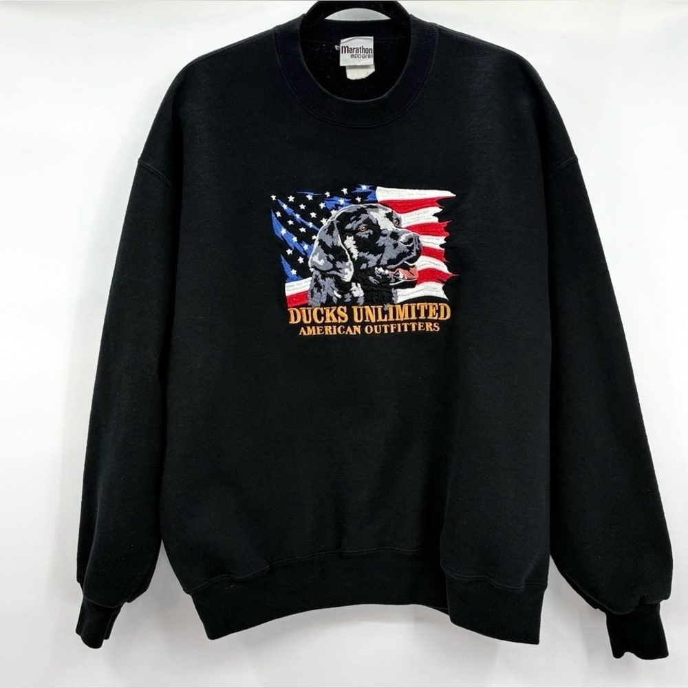 Ducks Unlimited American Outfitters Embroidered Vintage Sweatshirt Black USA XL?
